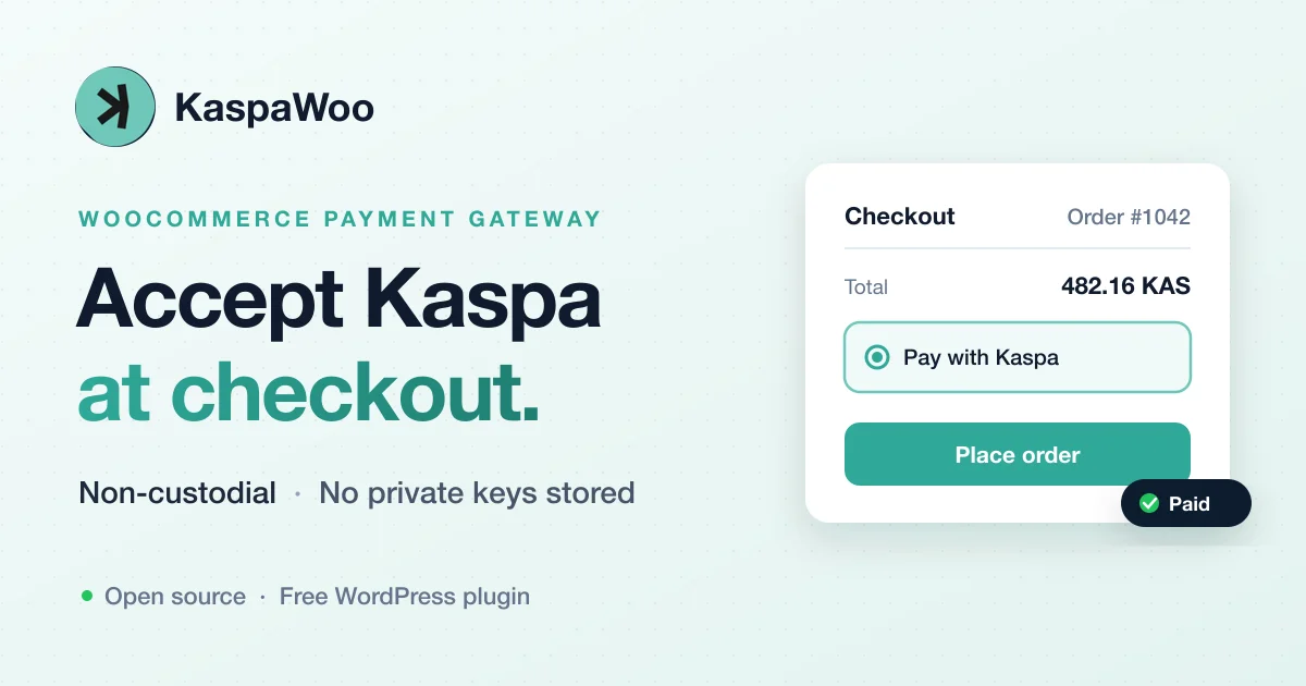KaspaWoo — accept Kaspa at WooCommerce checkout