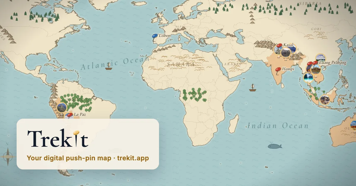 Trekit — a digital push-pin map of everywhere you've been